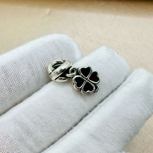 EUC Pandora 790572EN07 Sterling Silver Pink Enamel Four Leaf Clover Dangle Bead - Picture 9 of 11
